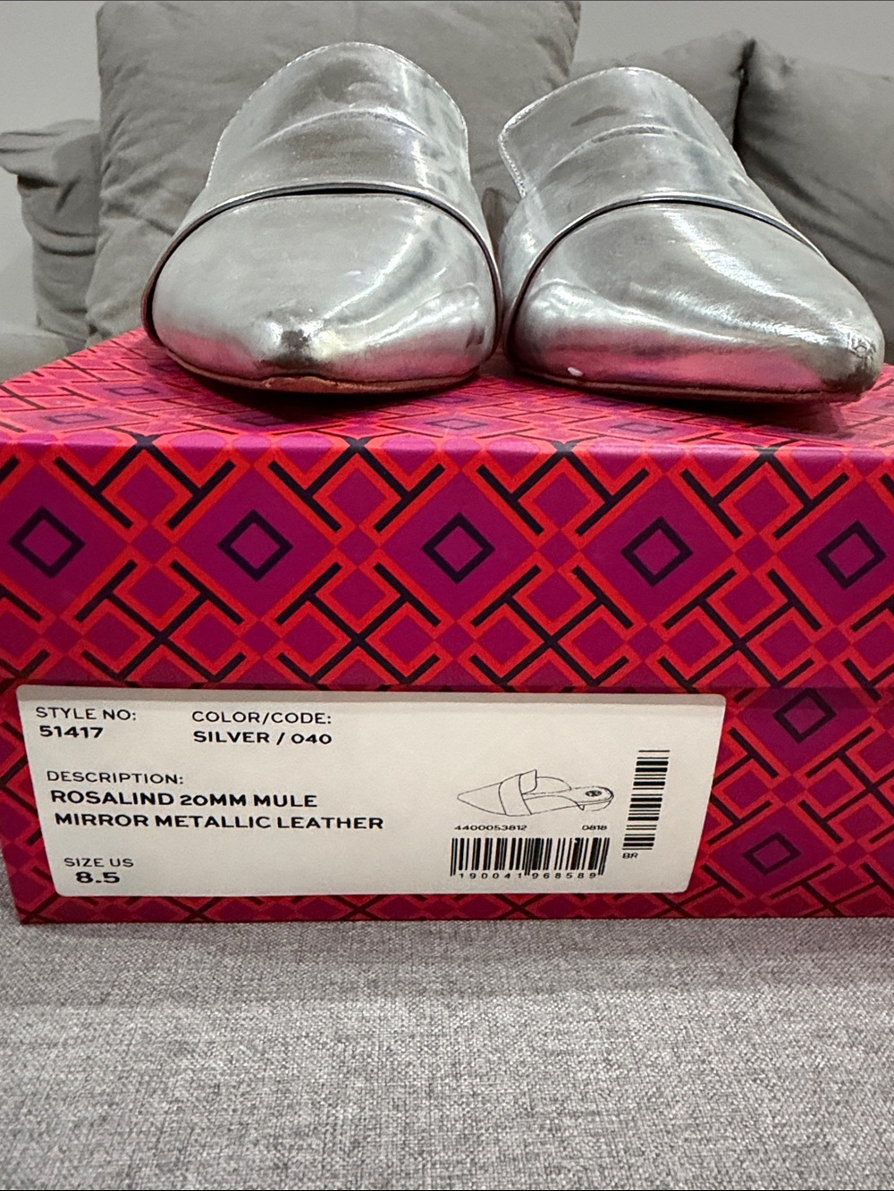 Tory Burch Metallic Silver Pointed Slip-On Mules - Picture 2 of 6